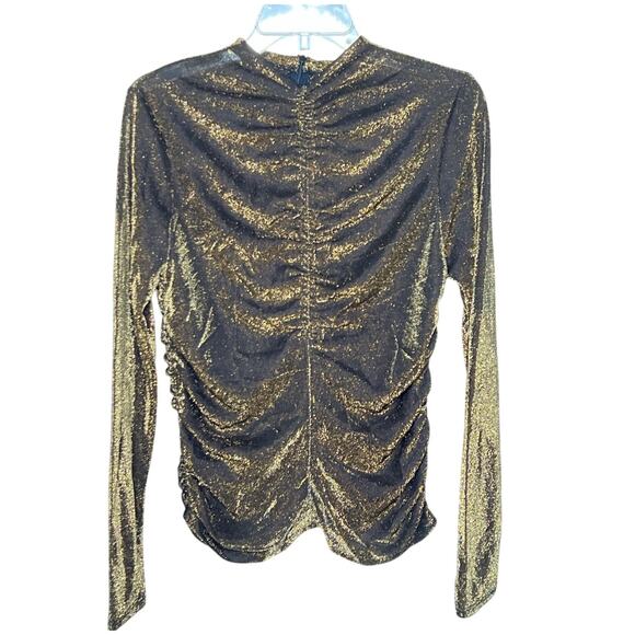 Nicole‎ Miller New York Metallic Ruched Top Long Sleeve Nylon Gold Women's Large - Picture 2 of 6